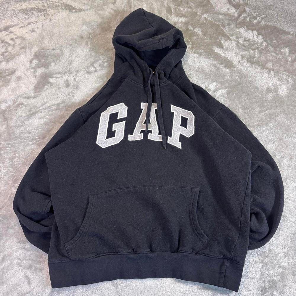 Vintage GAP Big Logo Hoodie Men’s Medium Black Pullover Sweatshirt